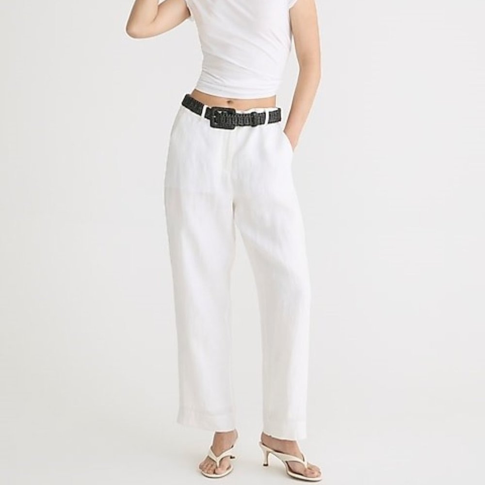 J. Crew White Wide-Leg Linen Pants